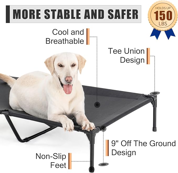 XL Elevated Dog Bed for Large Dogs, Extra Raised Dog Cot Beds, Heavy Duty Pet Cots with Durable Supportive Teslin Recyclable Mesh, Indoor &amp; Outdoor Pet Bed