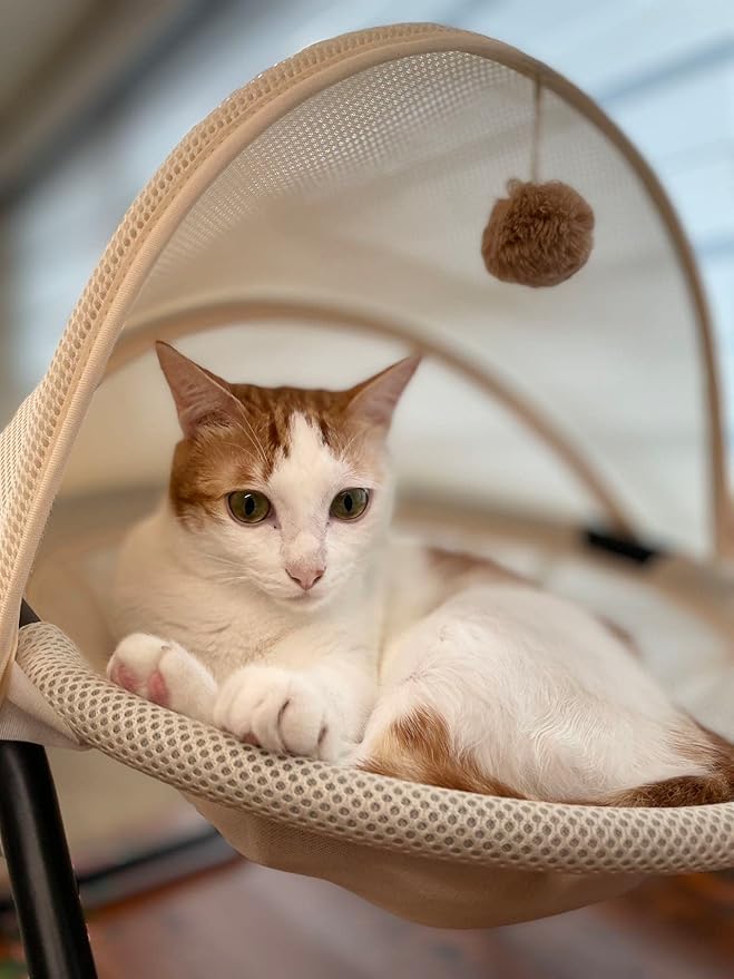 Cat Bed, Pet Hammock Bed for Cats and Dogs, Comfortable and Breathable Elevated Cat &amp; Dog Nest, Easy to Assemble, Cover Removable and Washable, Suitable for Indoor and Outdoor Use (Cream)