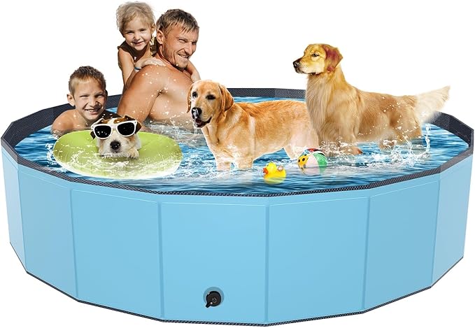 Foldable Dog Pool, YSJILIDE Portable PVC Pet Swimming Pool, Collapsible Plastic Bath for for Large Medium Small Dogs &amp; Kids (XXXL-79"x 16" Blue)