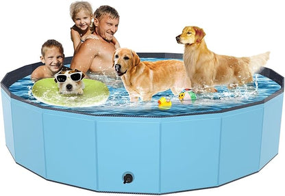 Foldable Dog Pool, YSJILIDE Portable PVC Pet Swimming Pool, Collapsible Plastic Bath for for Large Medium Small Dogs &amp; Kids (XXXL-79"x 16" Blue)