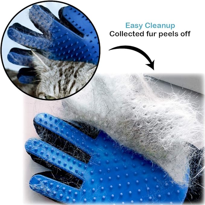 Pets First Dog Grooming Gloves Best Professional Deshedding, Brushing, Cleaning Mitt Tool for Small, Medium or Large Dogs &amp; Cats. Fur &amp; Hair Remover. Prevents Matted Coats. Soft Rubber Bristle Brush