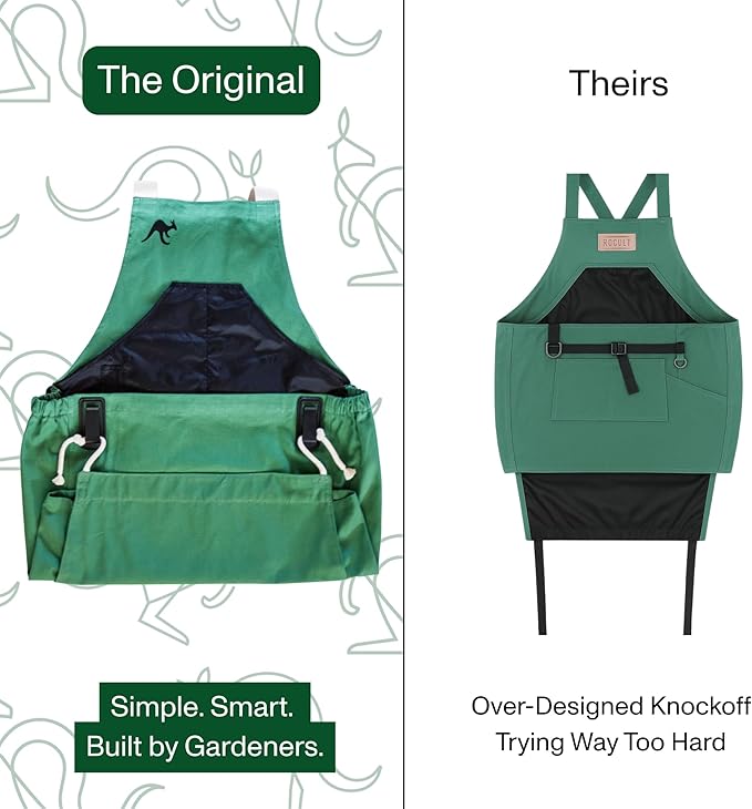 Roo Gardening Apron with Pockets &amp; Harvesting, Picking Pouch - Adjustable, Water-resistant, Washable Canvas Cotton
