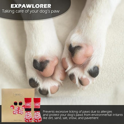 EXPAWLORER Anti Slip Dog Socks, Red, Medium, 4 Count, Fabric, Elastic Band, Dog, Paw Protection, Indoor &amp; Outdoor