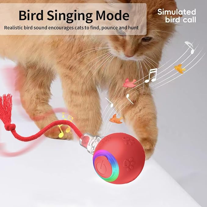 Interactive Cat Toys, Automatic Moving Cat Toys for Bored Indoor Adult Cats, Fast Rolling, Chirping &amp; Motion-Activated Kitty Toys, Fun Gift for Cats with Speedy Tail 2.0, USB Rechargeable,Red