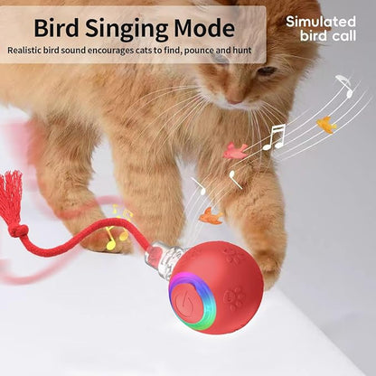 Interactive Cat Toys, Automatic Moving Cat Toys for Bored Indoor Adult Cats, Fast Rolling, Chirping &amp; Motion-Activated Kitty Toys, Fun Gift for Cats with Speedy Tail 2.0, USB Rechargeable,Red