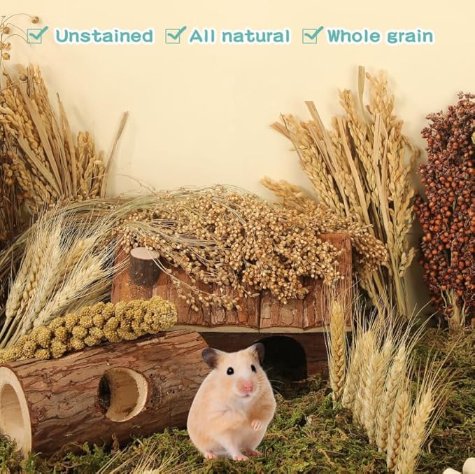 Hamster Spray Set - Natural Snack Grains &amp; Chew Toys for Cage Decoration Accessories, Soft Bedding for Dwarf Syrian Hamsters, Gerbils, Mice &amp; Small Pets
