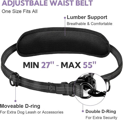 Hands Free Dog Leash, Shcok Abosoring Bungee with Double Padded Handles, Waist Leash for Dog Walking, Dog Leash with Bungee for Medium &amp; Large Dog, Dog Walking Accessories, Black Purple