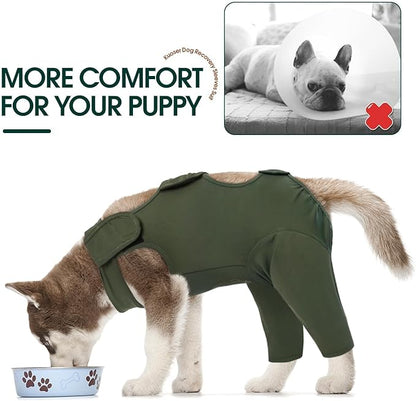 Kuoser Thigh Wound Protective Sleeve for Dogs, Dog Surgery Recovery Suit for Rear Legs, Dog Recovery Sleeve for Female Male Dogs, Dog Onesie After Surgery Pet Surgical Suit for Spay Neuter, Green L
