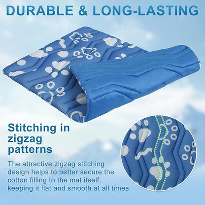 BEAUTYZOO Dog Cooling Mat- Upgraded Thicken Cooling Mat for Large Dogs Reversible(Cool &amp; Warm) Pet Ice Cool Bed Washable &amp; Portable, Summer Crate Pad for Big Dog Puppy Up to 100 lbs, Paw Blue 59X40IN