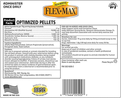 Absorbine Flex+Max Horse Joint Supplement Pellets, Highly Palatable, Comprehensive Equine Formula with Glucosamine, MSM, Chondroitin &amp; Flaxseed, 10lb Tub / 60 Day Supply