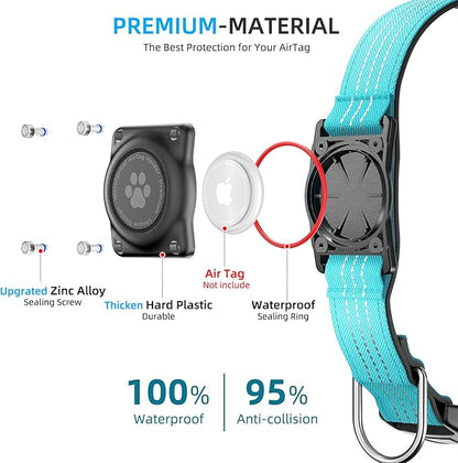 Upgraded AirTag Collar, IP68 Waterproof Holder, Reflective, Ultra-Durable, Comfortable Padded, Heavy Duty for Small to Large Dogs (XS (10.25"-13"), Blue)