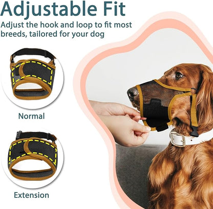 LUCKYPAW Dog Muzzle, Mesh Muzzle for Large Medium Small Dogs, Soft Mouth Guard for Biting Chewing, Breathable Mouth Guard with Adjustable Strap for Training(Brown, XS(Snout:6.5"-7.5"))