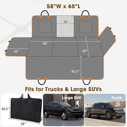 MIXJOY XL Dog Back Seat Extender for Truck, Hard Bottom Dog Car Seat Cover for Back Seat, Waterproof Dogs Backseat Cover for Crew Cab Truck and Large SUV, Waterproof Backseat Dog Hammock for Truck