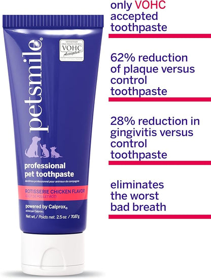 Petsmile Professional Pet Toothpaste for Cats &amp; Dogs - Only VOHC Accepted Toothpaste - Clinically Proven to Control Plaque &amp; Tartar Calprox Formula (Rotisserie Chicken, 2.5 Oz)