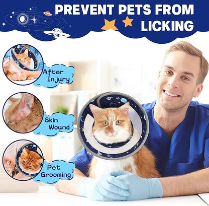 Breathable Air Mesh Cat Cone Collar Soft - Adjustable Recovery Collar to Stop Licking After Surgery, Foldable Lightweight E-Collar for Cats &amp; Kittens (Sky Star, S)