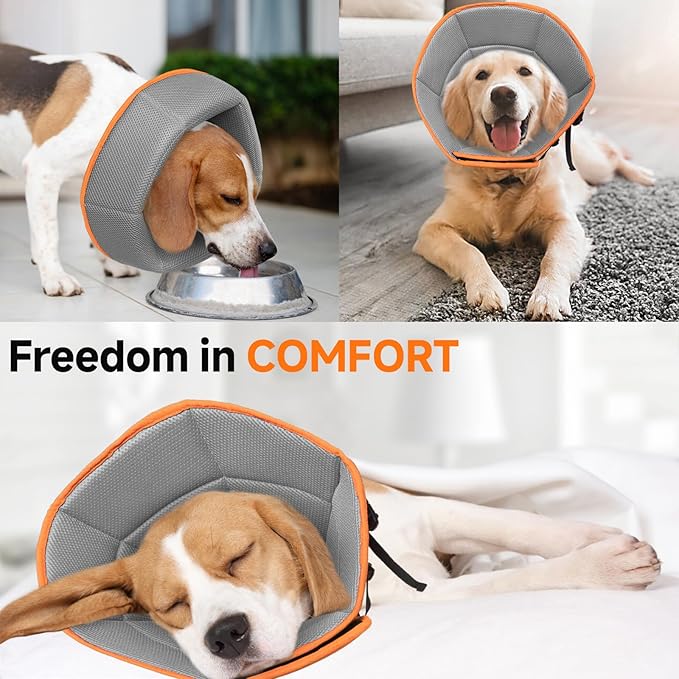Dog Cone Collar S, Soft Cones for Large Medium Small Dogs,Adjustable Dog Cone Alternative to Stop Licking, Comfy Elizabethan Collar for After Surgery Wound Healing &amp; Hot Spots Orange
