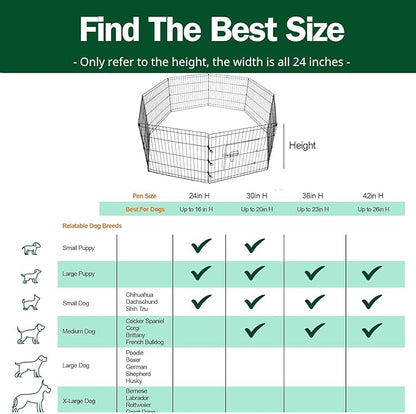 PJYuCien Dog Playpen, 8 Panels 30’’H Dog Pens Indoor with Bottom Pad, Metal Foldable Pet Puppy Exercise Fence Crate Kennel, Better for Small Animals,Black