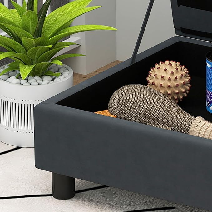 PawHut Luxury Fancy Dog Couch with Hidden Storage, Small Dog Sofa Bed with 2" Soft Foam, Modern Pet Furniture for Puppies &amp; Little Breeds, Dark Gray