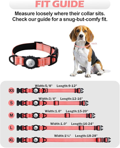 TagME Airtag Dog Collar,Waterproof Reflective Pet Collar with Airtag Holder,Soft Padded and Double D-Rings for Extra Large Dogs,Baby Pink