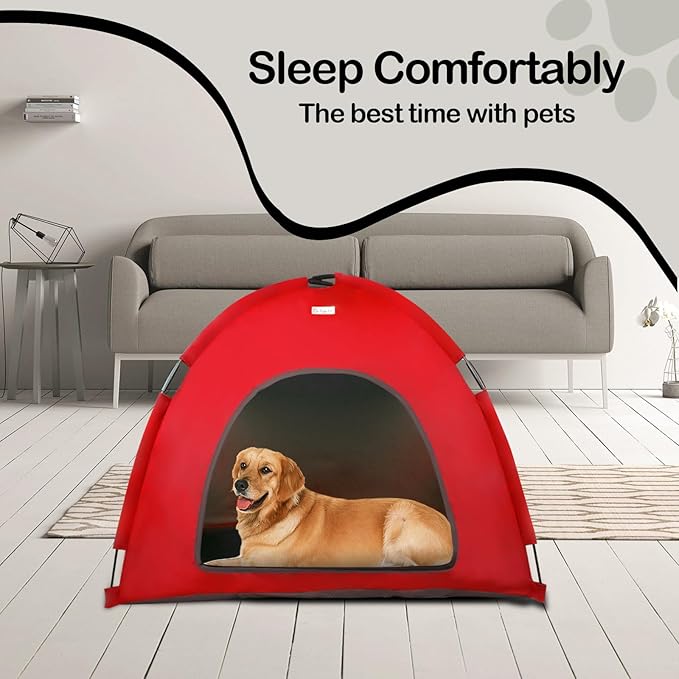 Red, Large Cat &amp; Dog Waterproof Tent House - Washable Indoor/Outdoor Bed, Cave Nest for Small Pets
