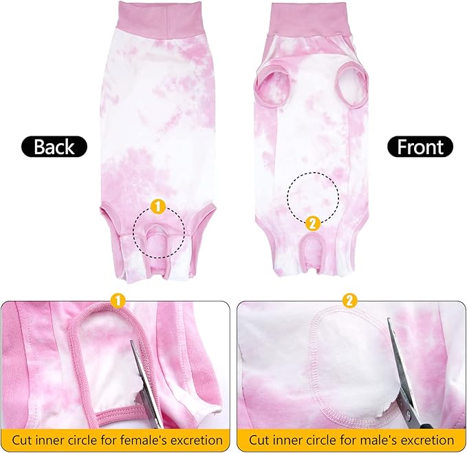 Recovery Suit for Dogs Male/Femalesurgery Tie Dye Dog Shedding Suitwound After Surgery Wear, Prevent Licking Wounds, E-Collar &amp; Cone Alternatives M Pink2
