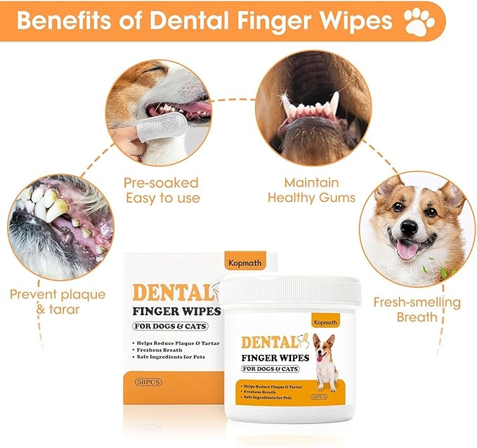 Finger Brushes for Dental Care of Pets, Teeth Cleaning Finger Wipes, Dog Dental Wipes, Reduce Plaque &amp; Tartar, Freshen Breath, Safe &amp; Natural Pet Dental Wipes for Dogs Teeth