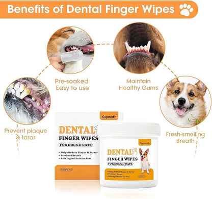 Finger Brushes for Dental Care of Pets, Teeth Cleaning Finger Wipes, Dog Dental Wipes, Reduce Plaque &amp; Tartar, Freshen Breath, Safe &amp; Natural Pet Dental Wipes for Dogs Teeth