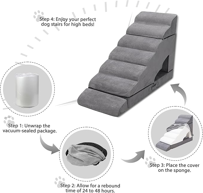 Dog Stairs &amp; Steps for High Beds 30-36 inches High Tall, LitaiL Pet Stairs/Steps for High Beds 34 inch High for Small Large Dogs, Non-Slip 7 Steps Dog Ramps for Old Dogs/Cats
