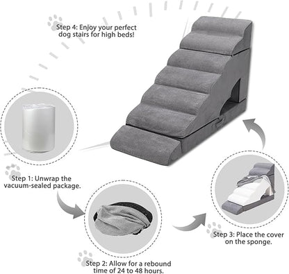 Dog Stairs &amp; Steps for High Beds 30-36 inches High Tall, LitaiL Pet Stairs/Steps for High Beds 34 inch High for Small Large Dogs, Non-Slip 7 Steps Dog Ramps for Old Dogs/Cats