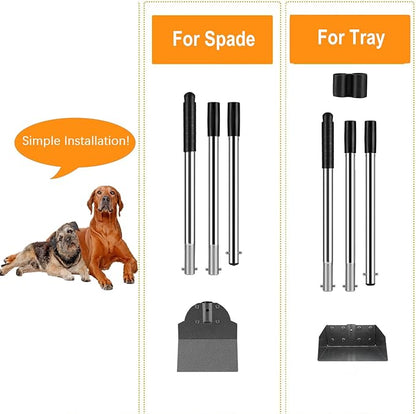 Pooper Scooper, Metal Aluminum Tray and Spade Poop Scoop Set with Adjustable Stainless Steel Long Handle, Pet Waste Removal Heavy Duty Poop Scooper (Small Tray&amp;Spade)