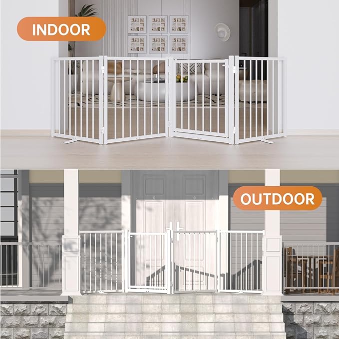 Full Metal Freestanding Dog Gate with Door, 24&