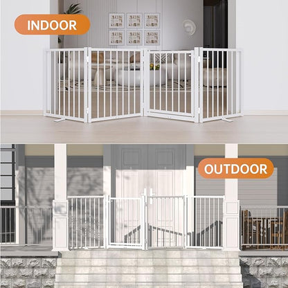Full Metal Freestanding Dog Gate with Door, 24&