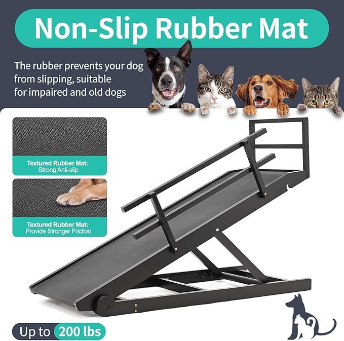 Dog Ramp, 5 Level Adjustable Wooden Folding Pet Ramp for Middle Bed, Couch,SUV-High Traction, Portable Paw Ramps for Small &amp; Large Old Dogs &amp; Cats - Furniture Quality