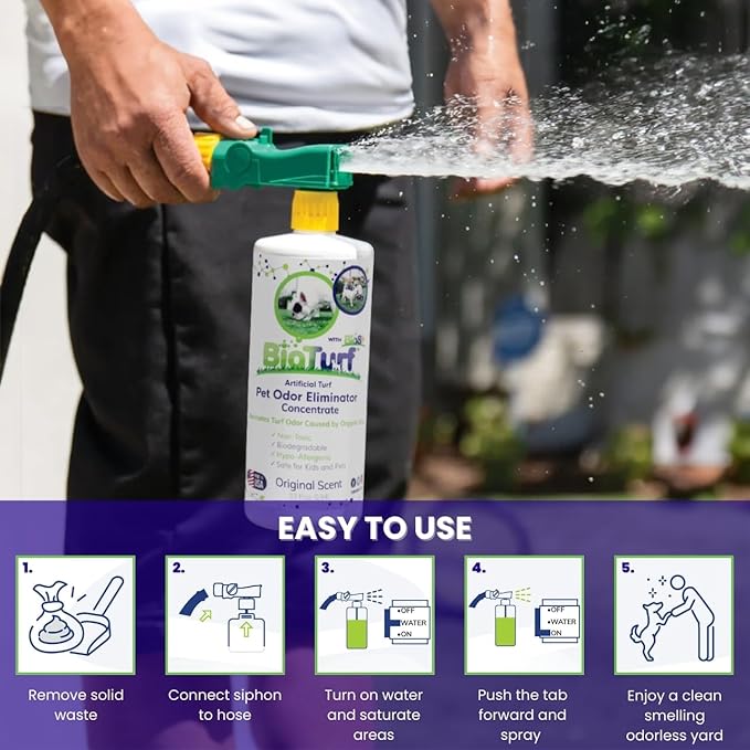 BioS+ Odor Eliminator Concentrate – Artificial Turf Cleaner for Pet Urine Outdoor &amp; Yard Deodorizer for Dog Urine and Waste – Enzyme Formula, Safe for Pets, Kids &amp; Plants – 1 Gallon