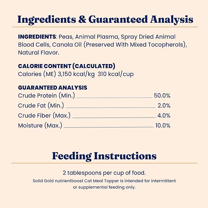 Solid Gold NutrientBoost™ Cat Food Toppers for Cats - High Protein Meal Topper &amp; Crunchy Cat Treats for Indoor Cats w/Vitamins, Minerals &amp; Amino Acids for Gut Health &amp; Immune Support - All Ages - 1lb