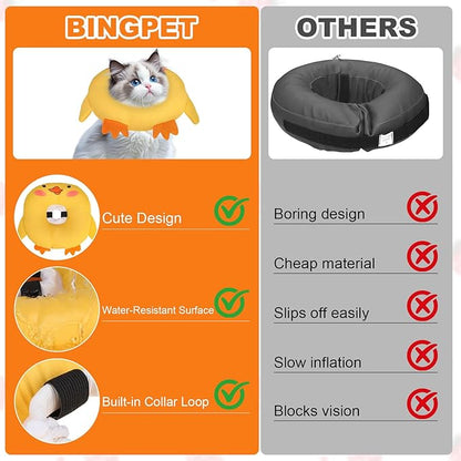 BINGPET Cat Cone Collar Soft,Waterproof Cat Recovery Collar to Stop Licking,Cute Donut Elizabethan e Collar for Cats Kittens Puppies Wound Healing After Surgery(Duck,Small)