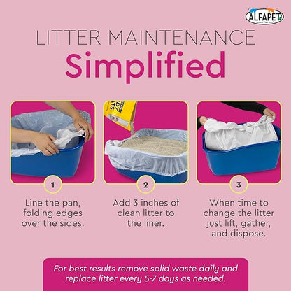 Cat Litter Box Liners Alfapet heavy duty Extra Giant 60 Count - Tear-Resistant Cat Litter Bags - Waterproof Litter Liners - Fits Litter box Pan Sizes XL, Giant, X-Giant, 37" x 18", 20 lb Capacity