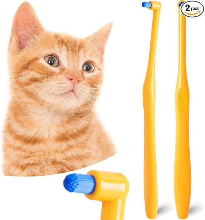 Cat Toothbrush Tuft Head, Small Dog &amp; Puppy Tooth Brushing Kit, Mini Head Teeth Brush for Kitten &amp; Tiny Pet, Doggy Toothbrushes Deep Dental Cleaning, 2 PCS - Orange