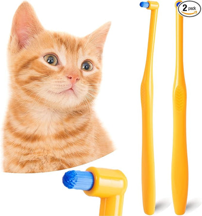 Cat Toothbrush Tuft Head, Small Dog &amp; Puppy Tooth Brushing Kit, Mini Head Teeth Brush for Kitten &amp; Tiny Pet, Doggy Toothbrushes Deep Dental Cleaning, 2 PCS - Orange