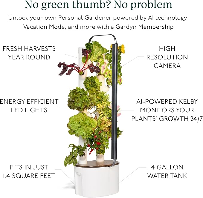 Gardyn Studio Hydroponics Growing System Kit &amp; Vertical Indoor Garden Planter | Smart Herb Garden | Includes 16 Non-GMO Indoor Plants, Herbs, Vegetables &amp; LED Grow Light for Your Home Gardening System