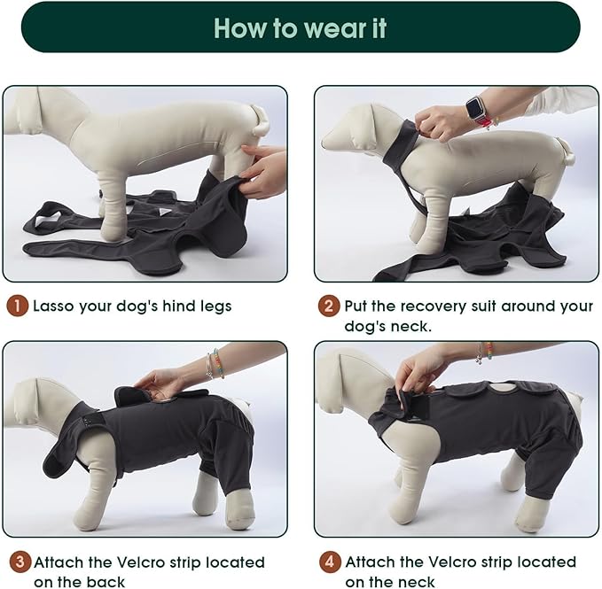 Kuoser Dog Surgery Recovery Suit - Thigh Wound Protective Sleeve for Female &amp; Male Dogs, Pet Surgical Onesie for Spay/Neuter, Gray XXL