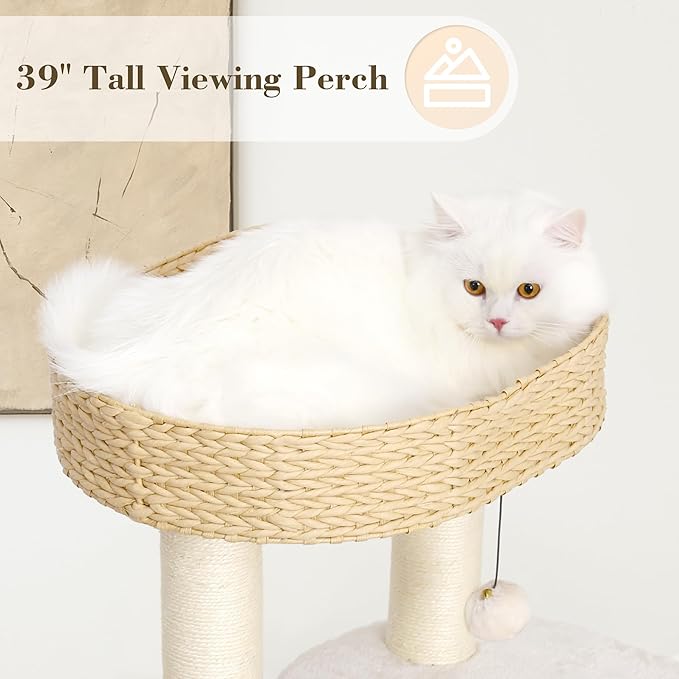 KAMABOKO Modern Cat Tree, 39" Tall Cat Trees for Kittens Climb Play &amp; Rest, Cat-Tree for Indoor Cats w/Natural Sisal Scratching Posts, Hand-Woven Condo &amp; Top Perch
