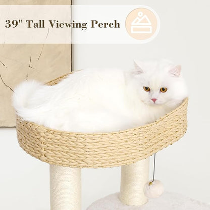 KAMABOKO Modern Cat Tree, 39" Tall Cat Trees for Kittens Climb Play &amp; Rest, Cat-Tree for Indoor Cats w/Natural Sisal Scratching Posts, Hand-Woven Condo &amp; Top Perch