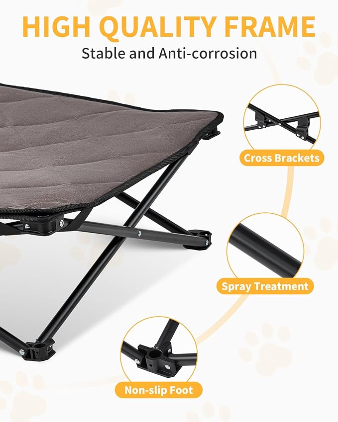 KingCamp Elevated Dog Bed for Small Dogs, Outdoor Raised Cooling Pet Cot Bed with Washable Breathable Mesh &amp; No-Slip Feet Perfect for Camping, Backyard, Indoor Use (S, Black)