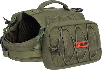 OneTigris Dog Backpack for Medium &amp; Large Dogs, Nylon Backpack for Dogs Tactical Pet Backpack with Side Pockets for Hiking Walking Training Running (Green, Large)