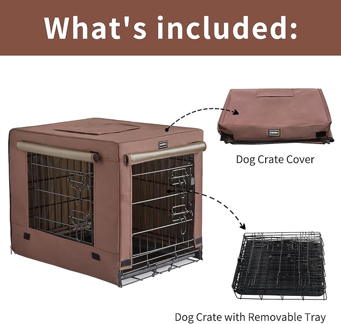 DONORO Dog Crates for Medium Large Size Dogs Indoor Double Door Dog Kennels &amp; Houses for Puppy and Cats, Collapsible Metal Contour Dog Cages (Brown, 36.0" L x 23.0" W x 25.0" H)