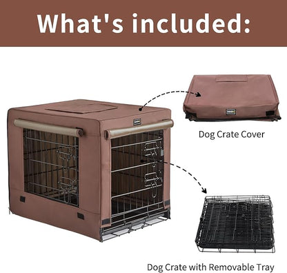 DONORO Dog Crates for Small Medium Size Dogs Indoor Double Door Dog Kennels &amp; Houses for Puppy and Cats, Collapsible Metal Contour Dog Cages (Brown, 30.0" L x 19.0" W x 21.0" H)