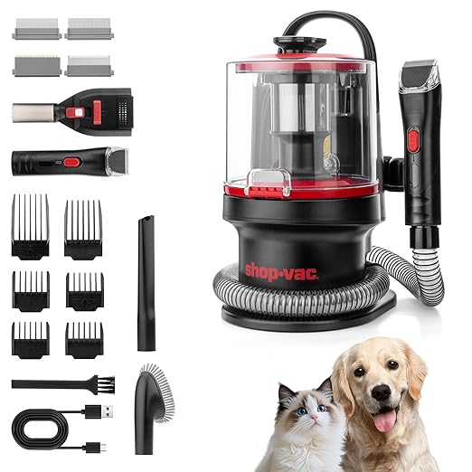 Shop-Vac 4-in-1 Pet Grooming &amp; Vacuum, Dog Grooming Vacuum for Shedding, Professional Clippers, Brushes &amp; Crevice Tool, 10,000Pa Suction, 3.3L Dust Cup, for Pet Shedding, Trimming, and Cleaning