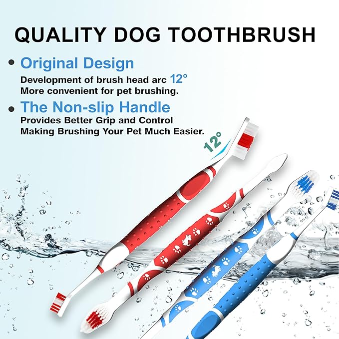 Leoezx™ Professional Pet Toothbrush(4Pcs), Dog &amp; Cat Soft Bristle Double-Sided Brush Head Set, Pet Brushing Teeth to Clean Teeth to Reduce Tartar Buildup, Pet Dental Care Essentials