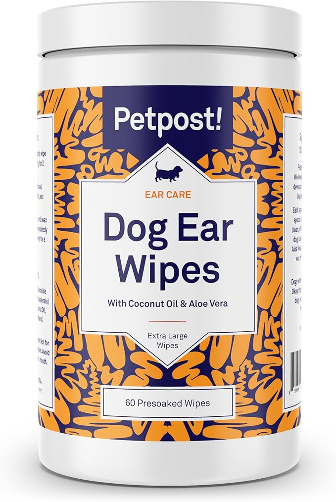 Petpost | Large Dog Ear Cleaner Wipes - Ultra Soft XL Cotton Pads in Coconut Oil Aloe Solution - Remedy for Dog Ear Rinse &amp; Cleanser 60 ct.